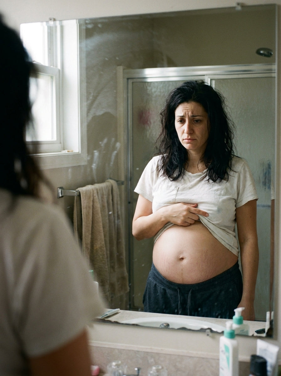 Una donna guarda il proprio riflesso al mattino