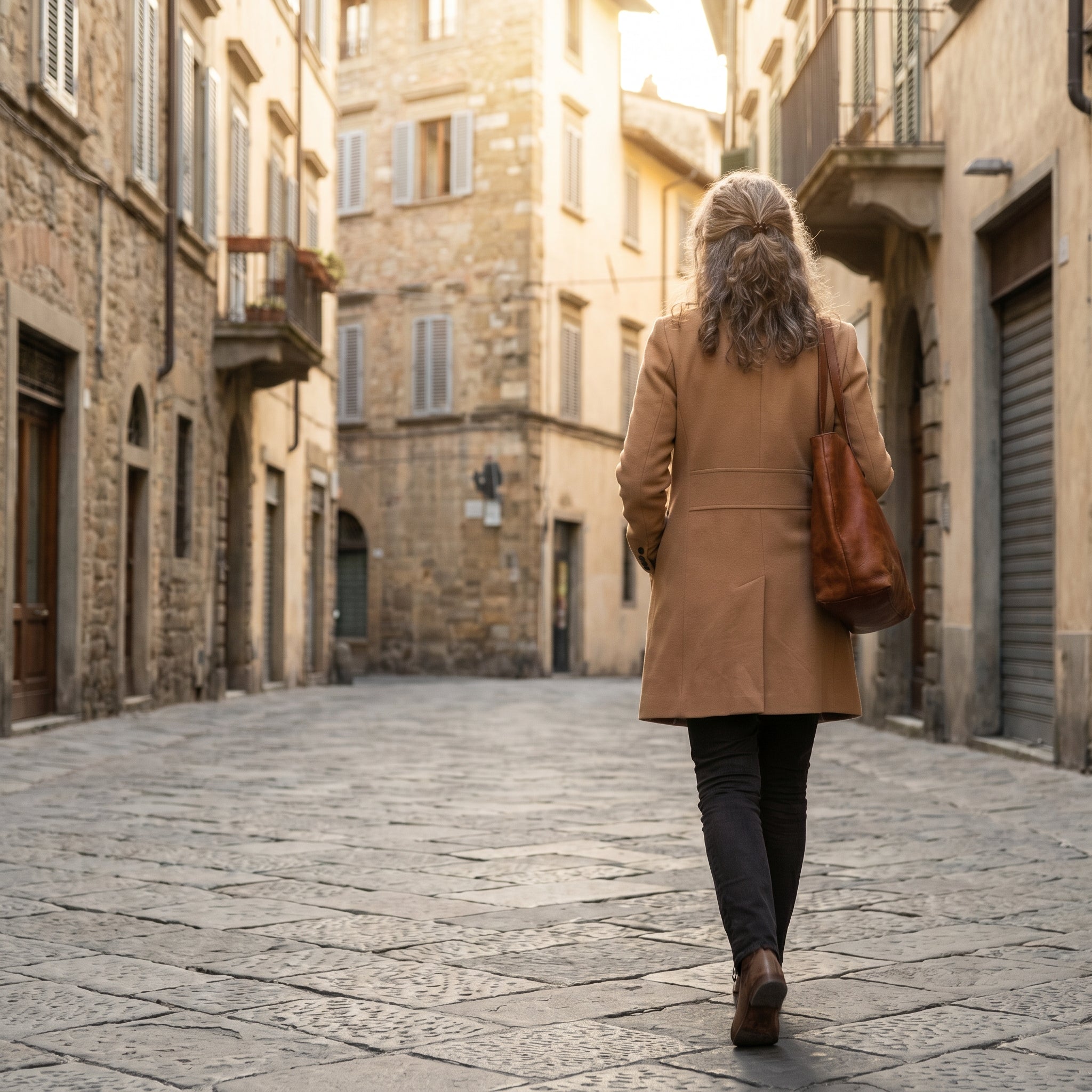 Una donna cammina con sicurezza per le strade di Milano